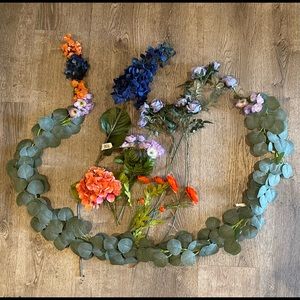 A Bundle of Silk Flowers & a Faux Eucalyptus Vine